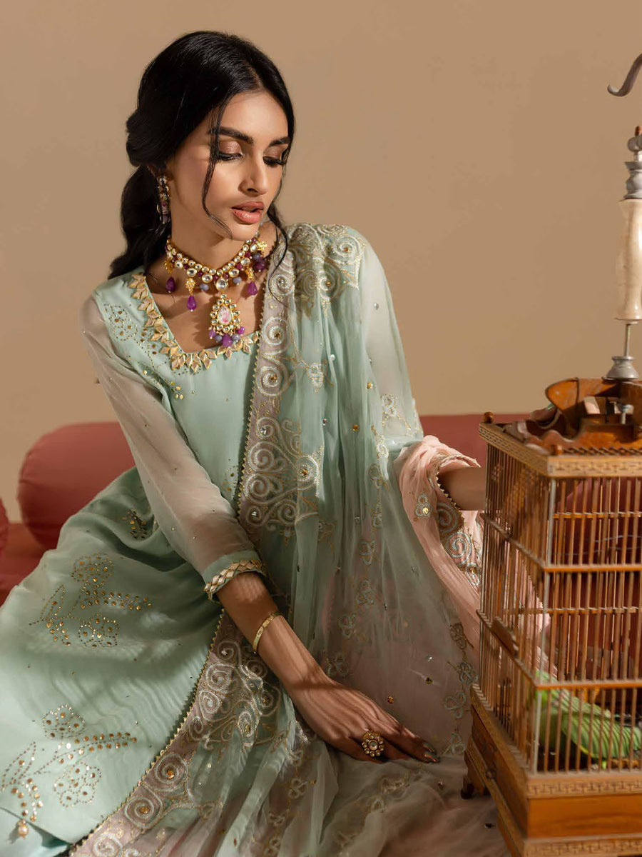 Nureh Mukeshkari Embroidered Chiffon Unstitched 3Pc Suit MK-11