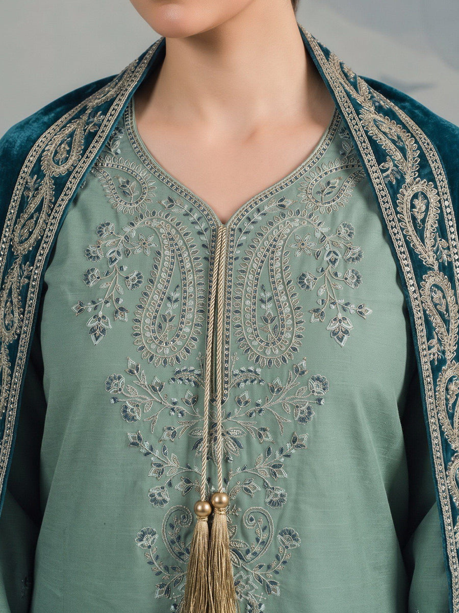 Zeenia Winter Pearls Embroidered Chamki Fabric Unstitched 3Pc Suit D-05