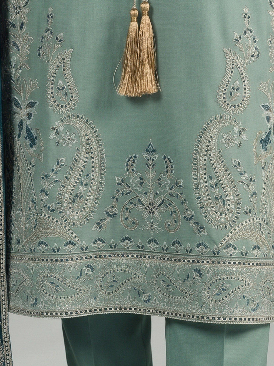 Zeenia Winter Pearls Embroidered Chamki Fabric Unstitched 3Pc Suit D-05
