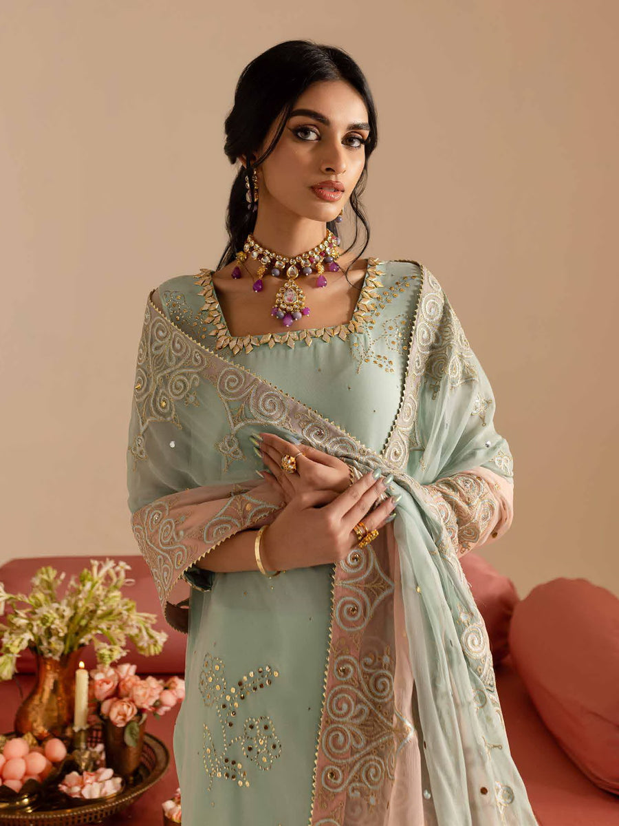 Nureh Mukeshkari Embroidered Chiffon Unstitched 3Pc Suit MK-11