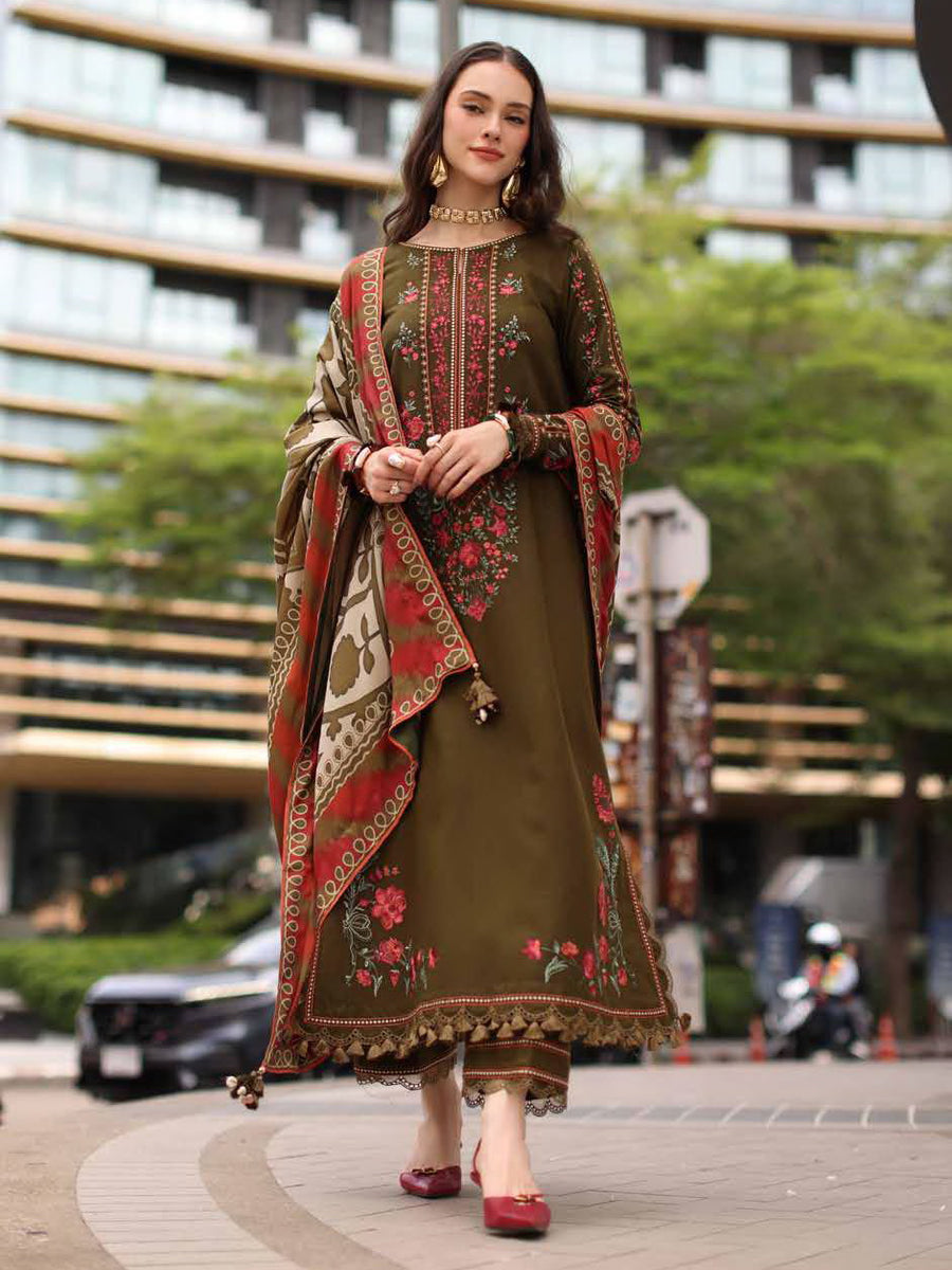Charizma Poshima Embroidered Peach Leather Unstitched 3Pc Suit PSW6-05