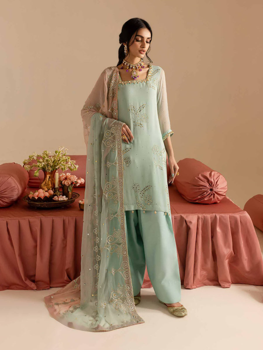 Nureh Mukeshkari Embroidered Chiffon Unstitched 3Pc Suit MK-11