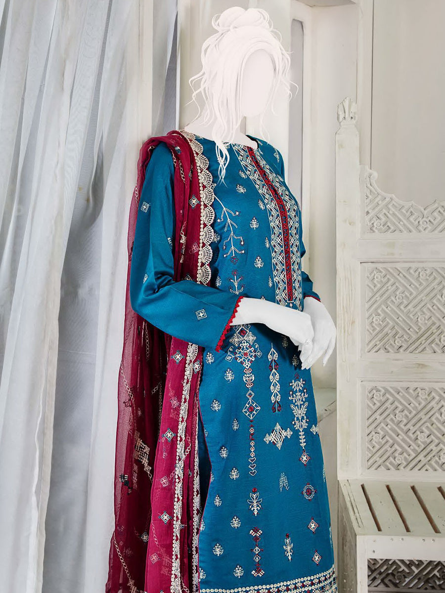 Noir by Humdum Embroidered Slub Linen Unstitched 3Pc Suit D-01