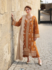 Rang Rasiya Carnation Embroidered Karandi Unstitched 3Pc Suit D-07 Cappucino