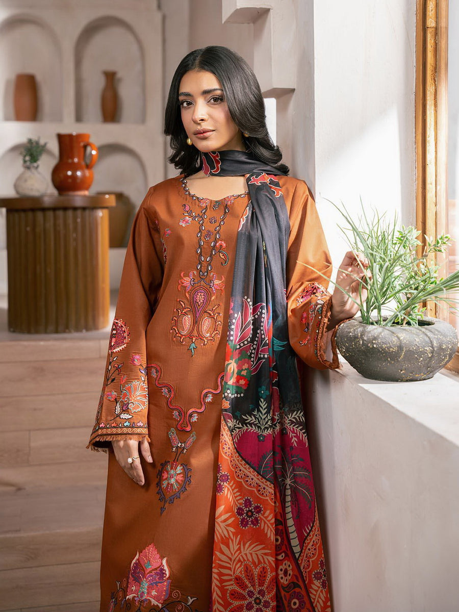 RajBari Parisa Premium Embroidered Lawn Unstitched 3Pc Suit D-14
