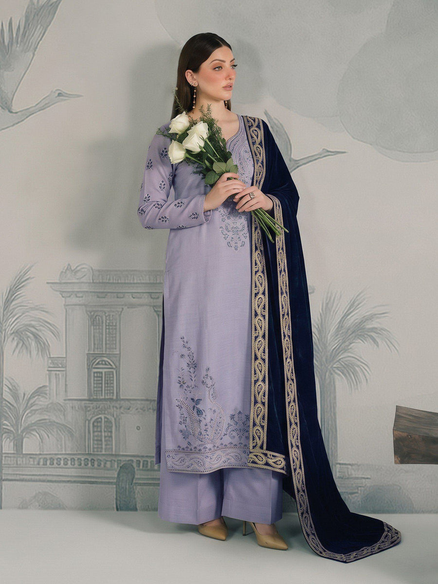 Zeenia Winter Pearls Embroidered Chamki Fabric Unstitched 3Pc Suit D-06