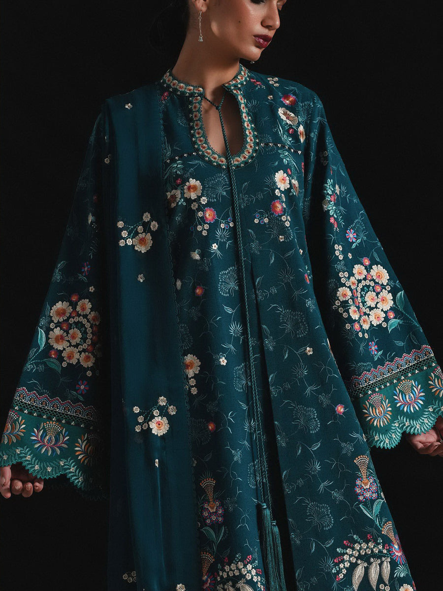 Jugnu Lahore Womenswear Embroidered Karandi Unstitched 3Pc Suit - BAAGH
