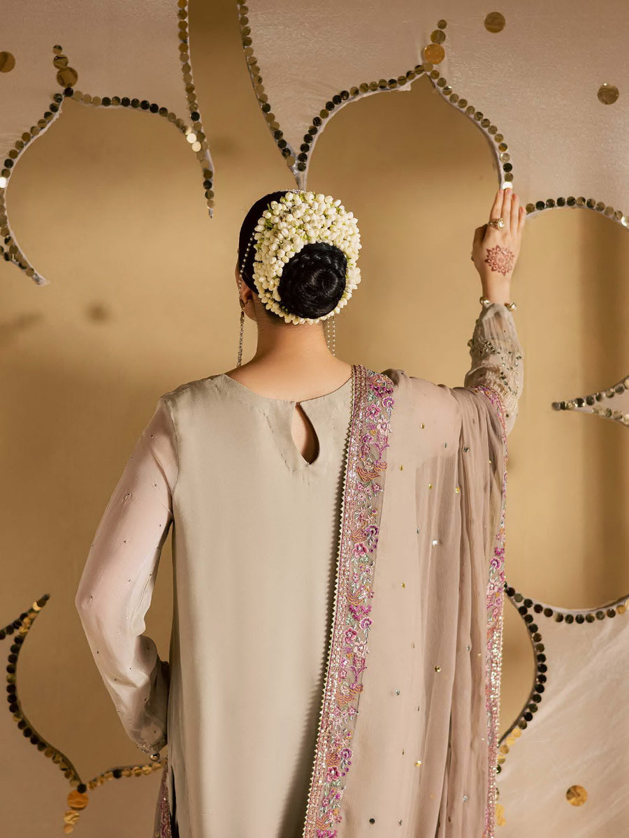 Nureh Mukeshkari Embroidered Mukesh Chiffon Unstitched 3Pc Suit MK-17