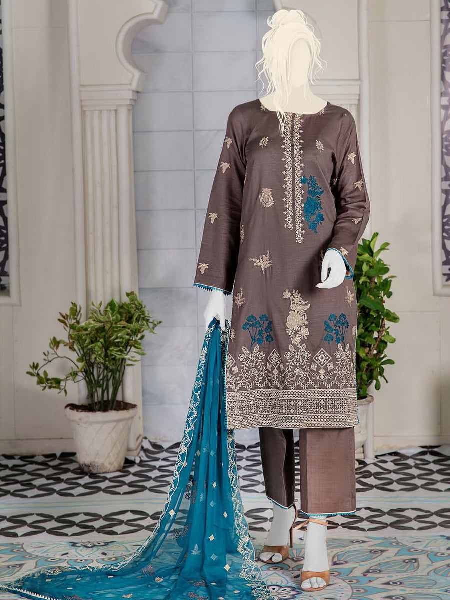 Noir by Humdum Embroidered Slub Linen Unstitched 3Pc Suit D-07
