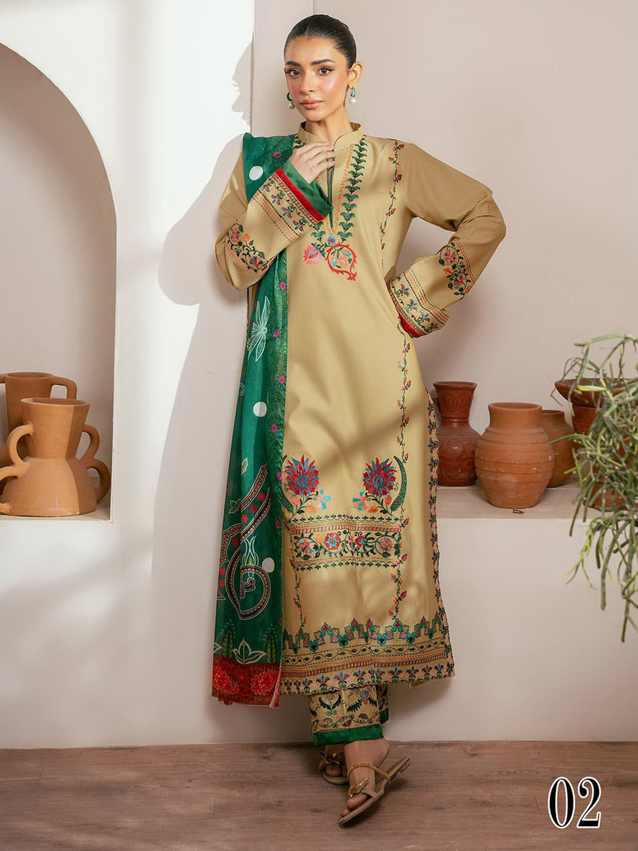 RajBari Parisa Premium Embroidered Lawn Unstitched 3Pc Suit D-02