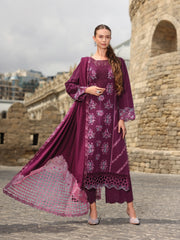 Rang Rasiya Carnation Embroidered Karandi Unstitched 3Pc Suit D-09 Affogato