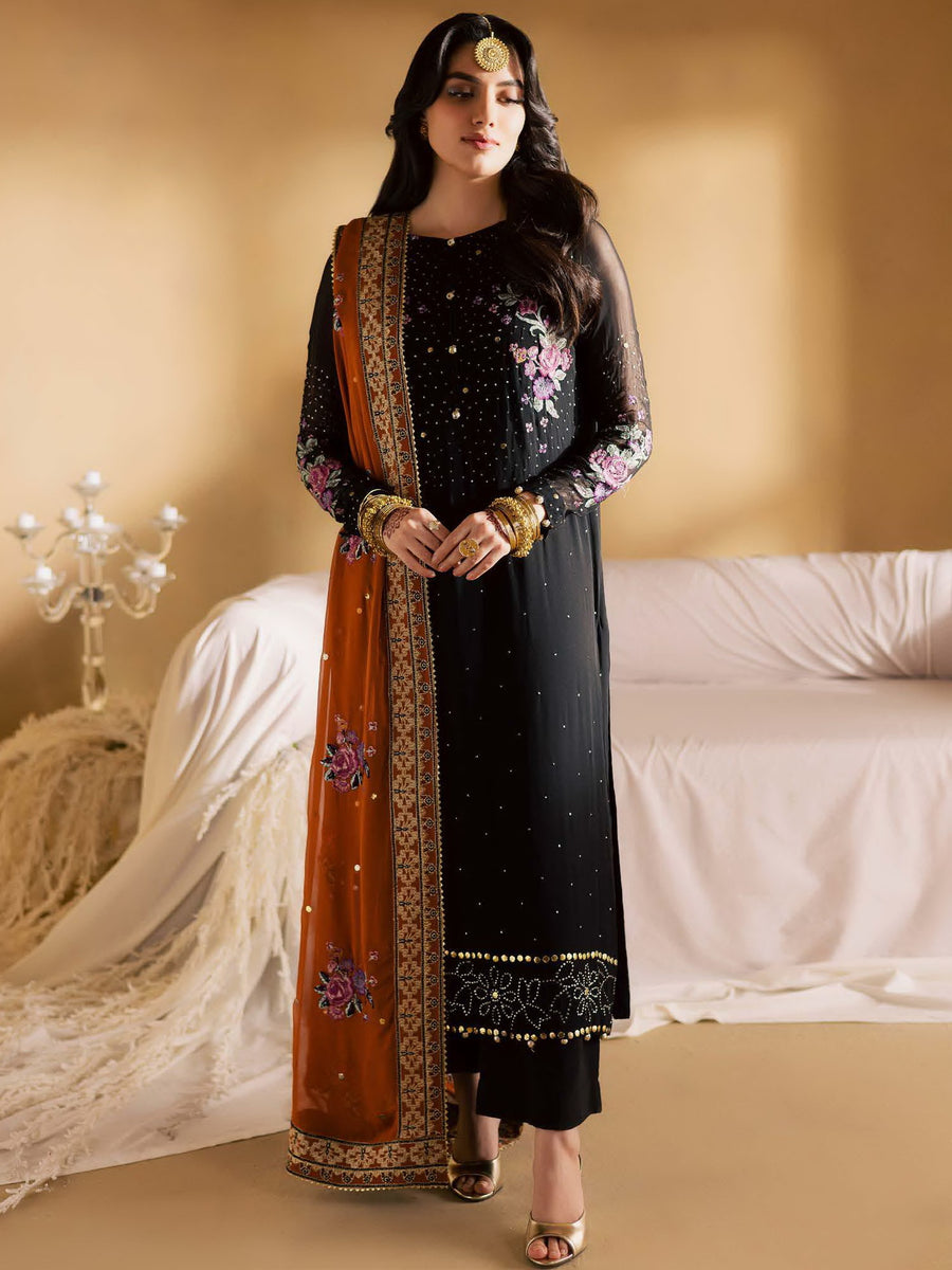 Nureh Mukeshkari Embroidered Mukesh Chiffon Unstitched 3Pc Suit MK-18