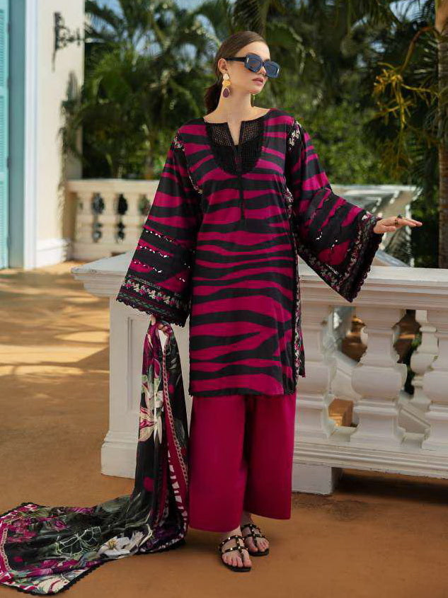 Elaf Prints Unstitched Printed Lawn 3Pc Suit EPE-02B BERRY BLUSH