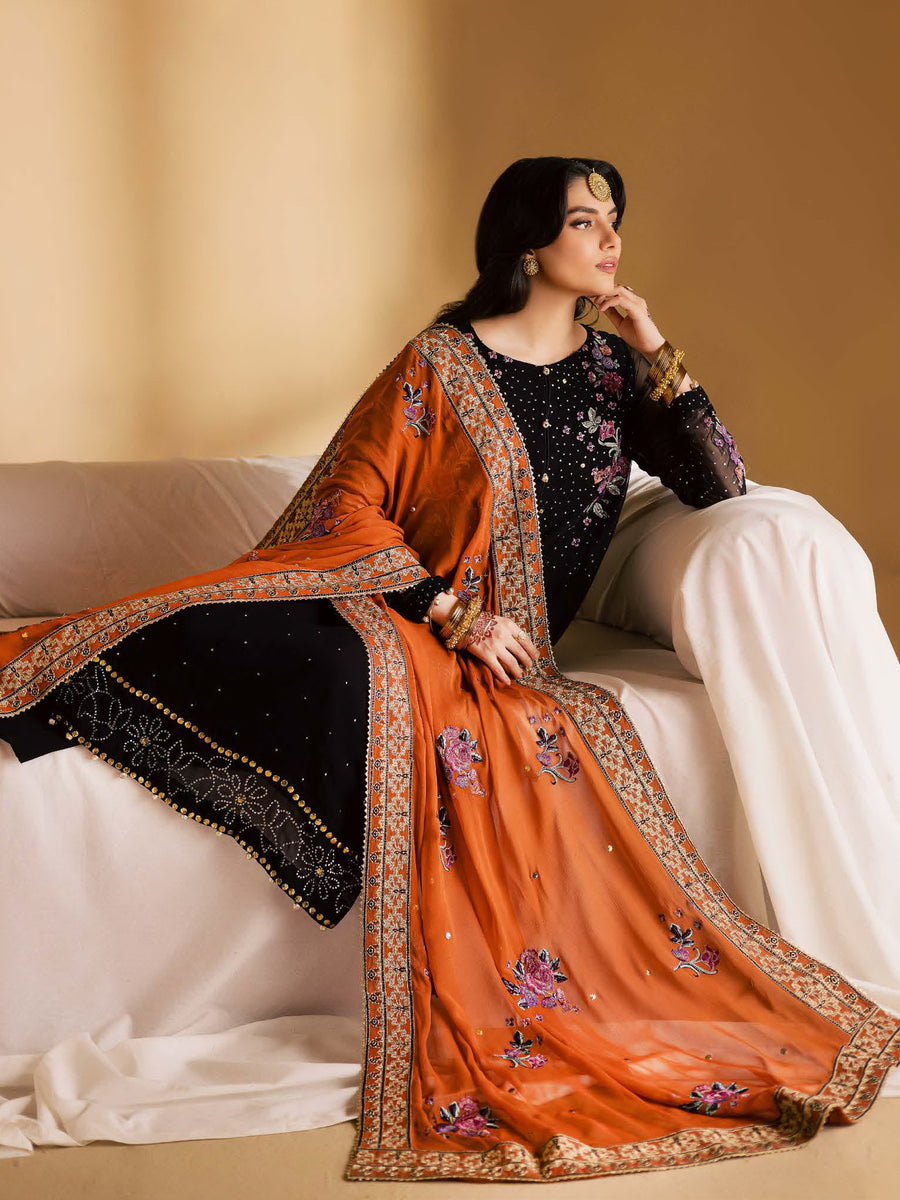 Nureh Mukeshkari Embroidered Mukesh Chiffon Unstitched 3Pc Suit MK-18