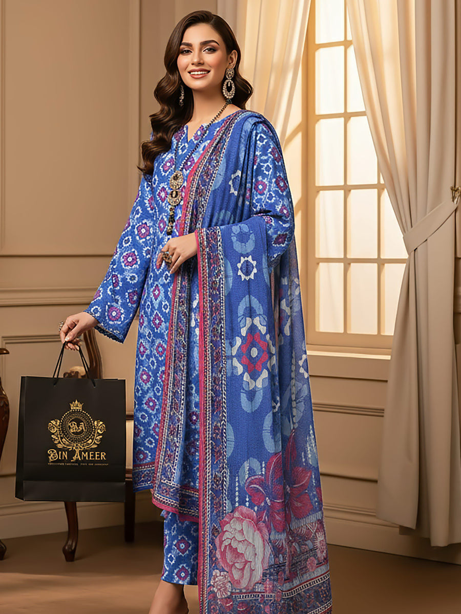 Ittehad X Bin Ameer Premium Karandi Unstitched Printed 3Pc Suit D-07