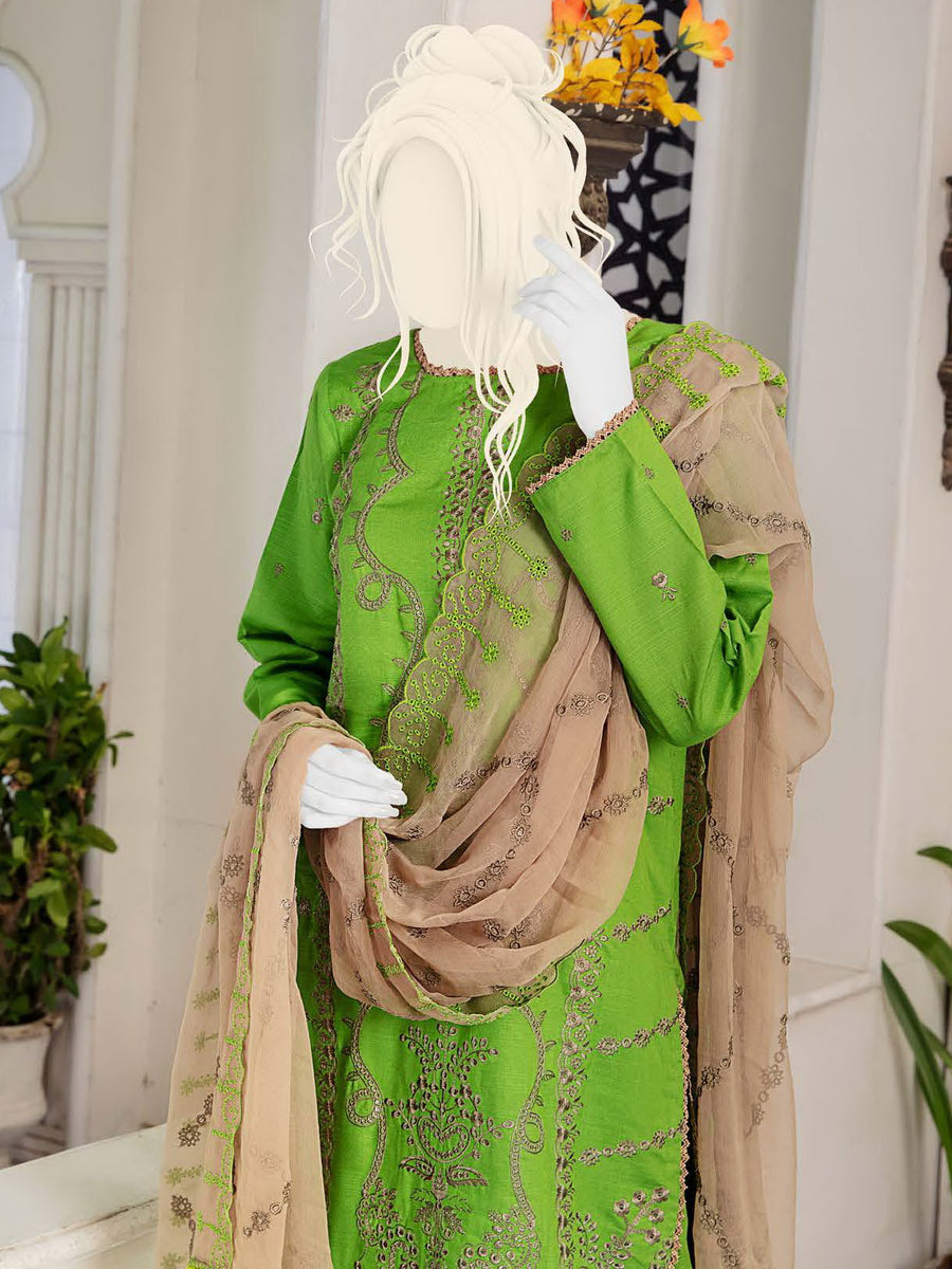 Noir by Humdum Embroidered Slub Linen Unstitched 3Pc Suit D-08