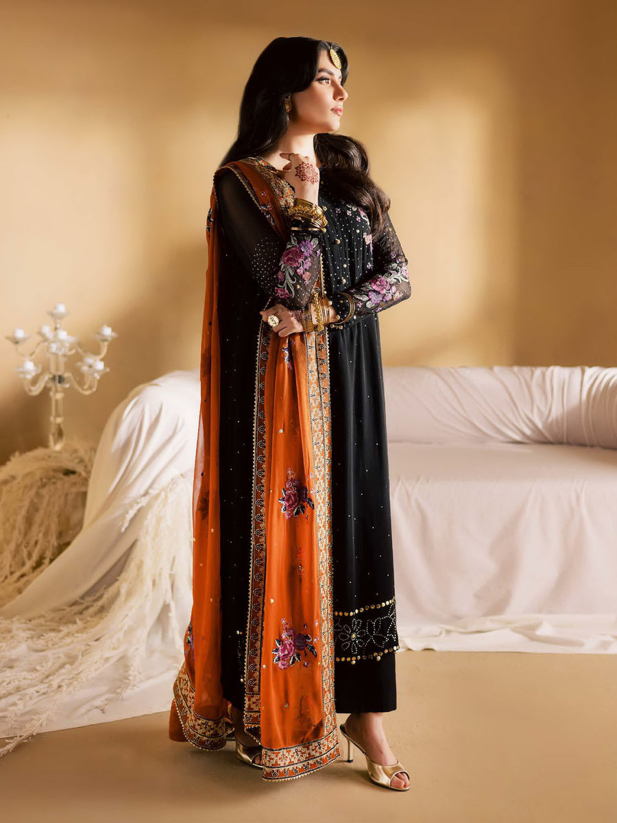 Nureh Mukeshkari Embroidered Mukesh Chiffon Unstitched 3Pc Suit MK-18