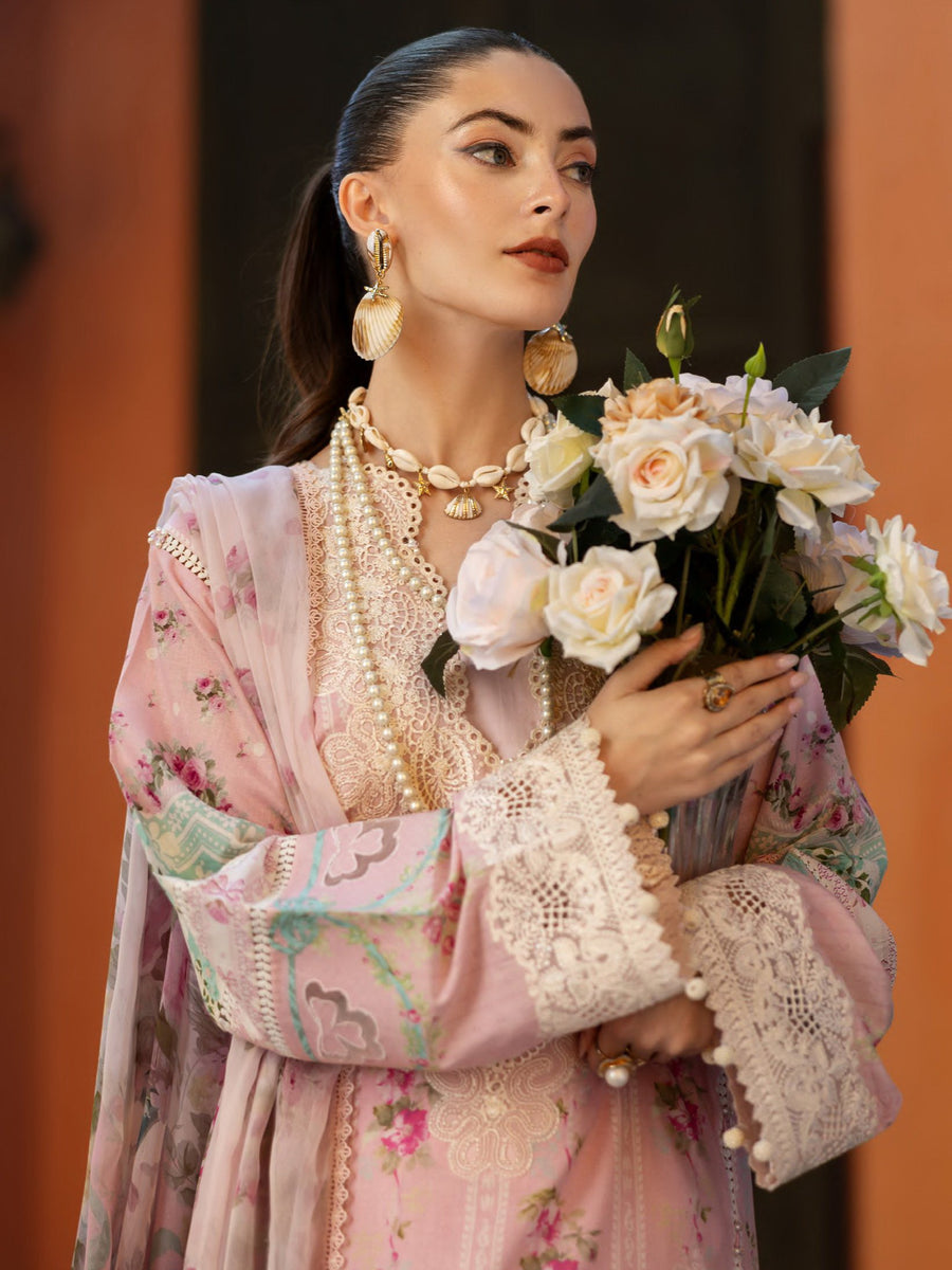 Elaf Premium Signature Embroidered Lawn Unstitched 3Pc Suit EST-01B PINK PETAL