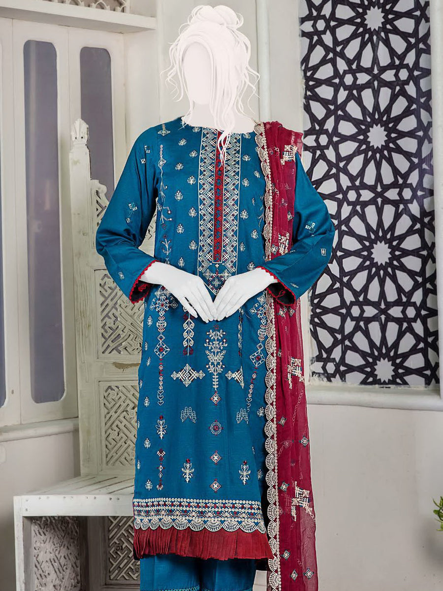 Noir by Humdum Embroidered Slub Linen Unstitched 3Pc Suit D-01