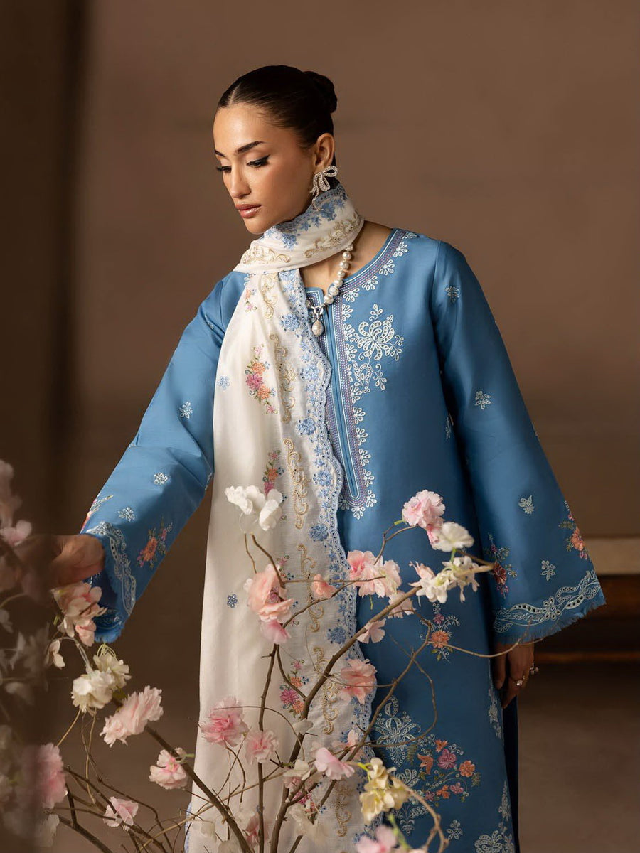 RajBari Sareen Premium Embroidered Viscose Unstitched 3Pc Suit D-07