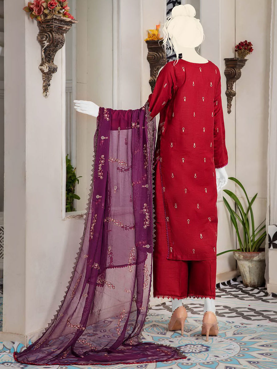 Noir by Humdum Embroidered Slub Linen Unstitched 3Pc Suit D-09