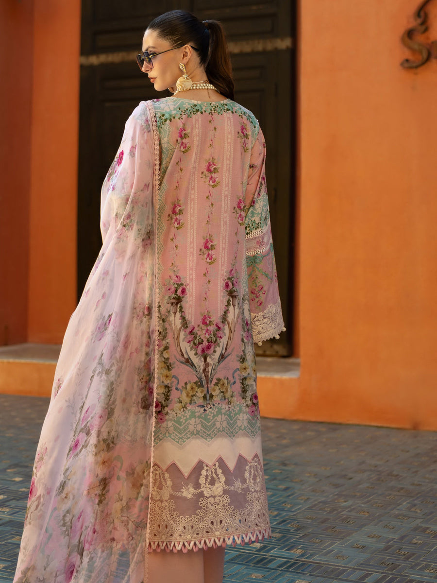Elaf Premium Signature Embroidered Lawn Unstitched 3Pc Suit EST-01B PINK PETAL