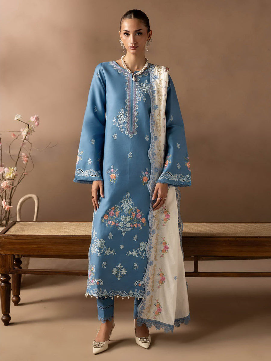 RajBari Sareen Premium Embroidered Viscose Unstitched 3Pc Suit D-07
