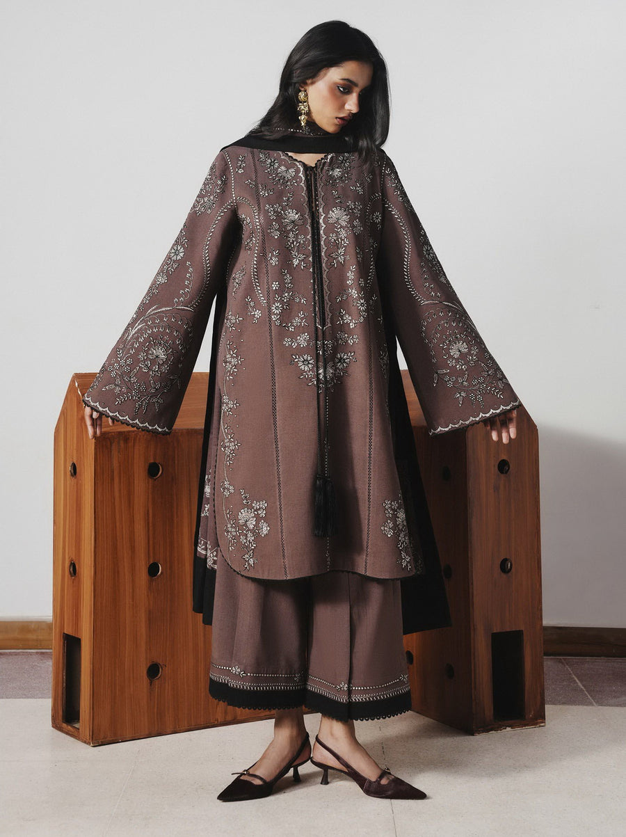 Jugnu Lahore Womenswear Embroidered Karandi Unstitched 3Pc Suit - JABAH