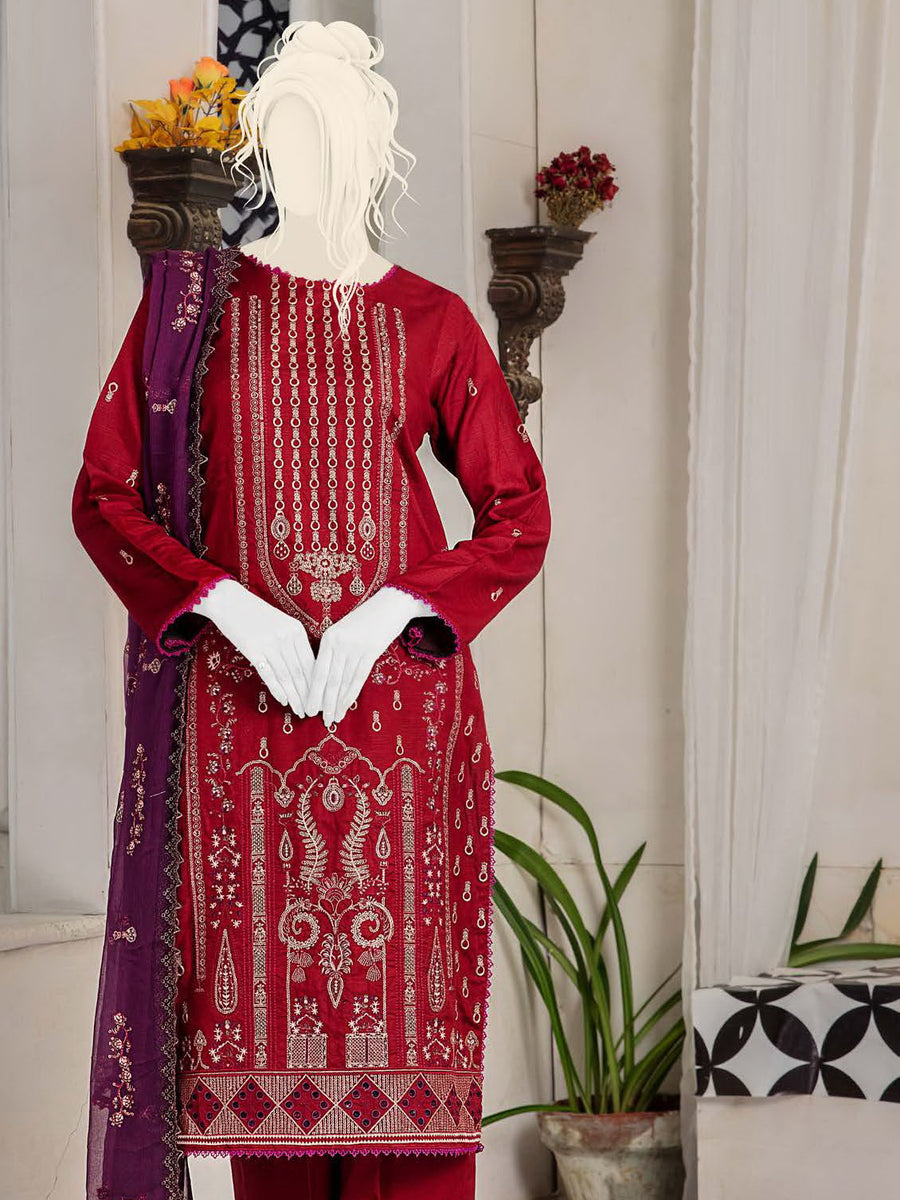 Noir by Humdum Embroidered Slub Linen Unstitched 3Pc Suit D-09