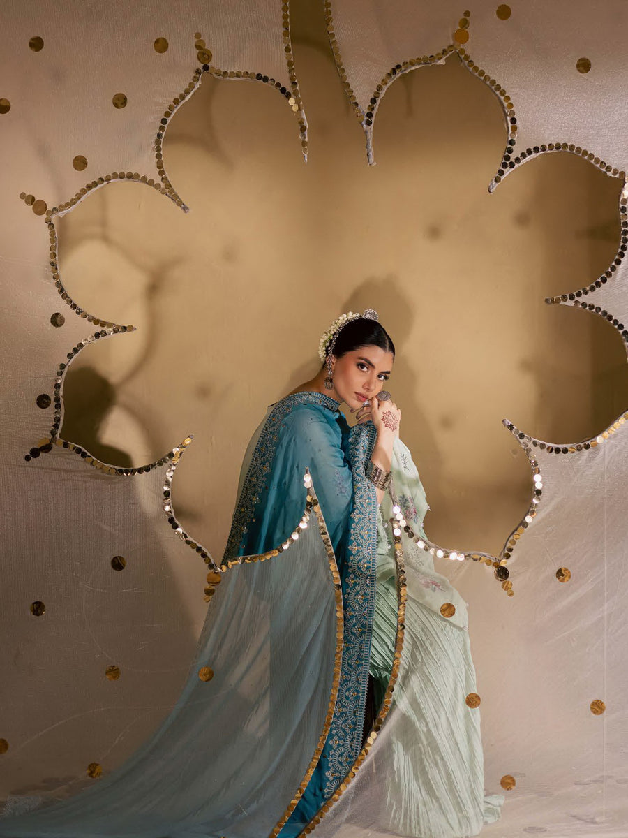 Nureh Mukeshkari Embroidered Mukesh Chiffon Unstitched 3Pc Suit MK-13
