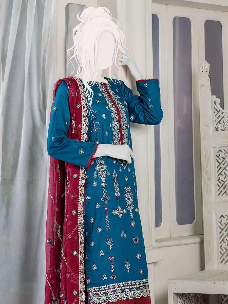 Noir by Humdum Embroidered Slub Linen Unstitched 3Pc Suit D-01