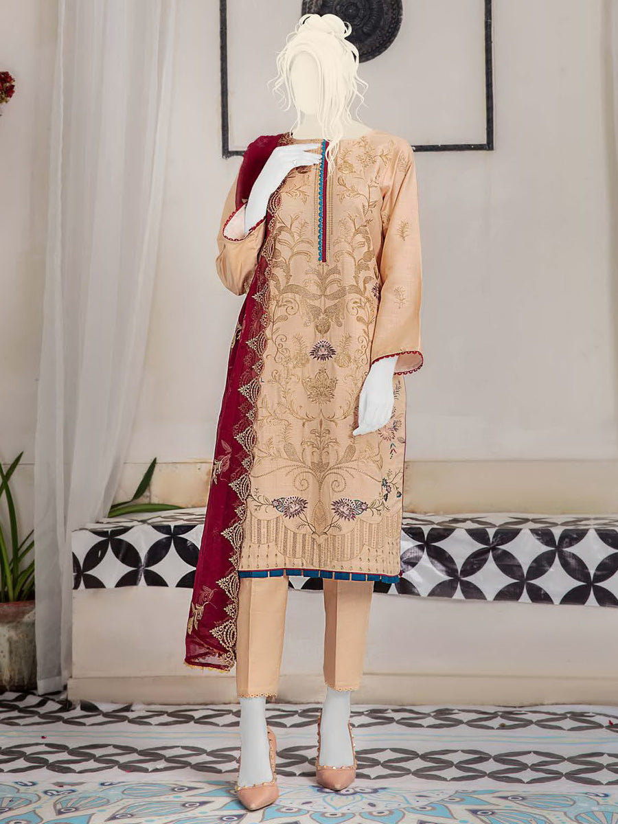 Noir by Humdum Embroidered Slub Linen Unstitched 3Pc Suit D-10