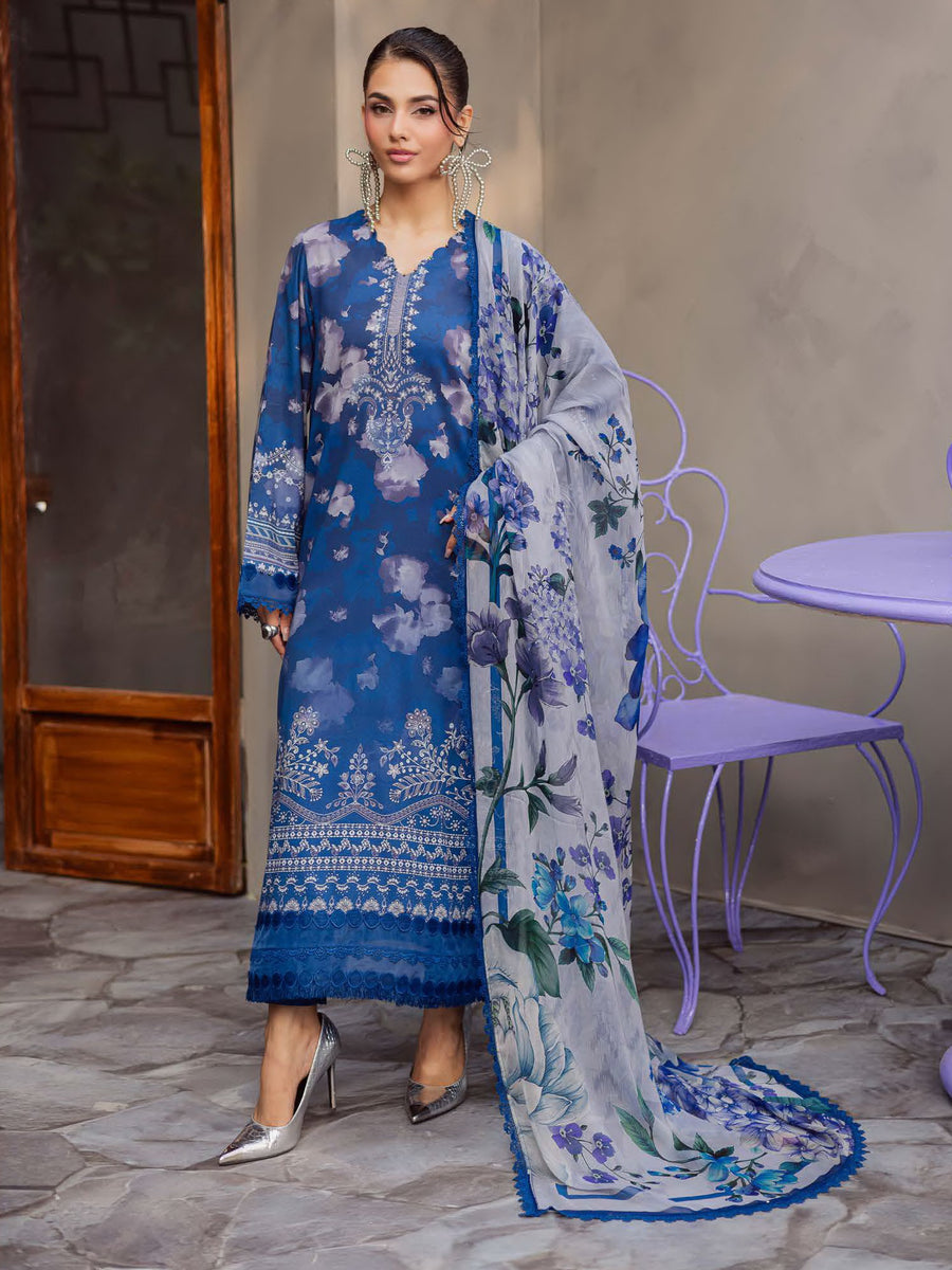 NUREH Signature Prints Unstitched Printed Lawn 3Pc Suit SP-157