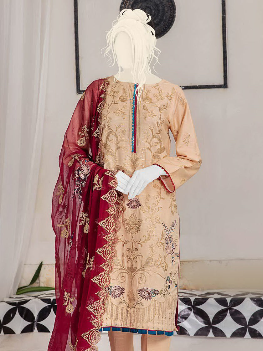 Noir by Humdum Embroidered Slub Linen Unstitched 3Pc Suit D-10