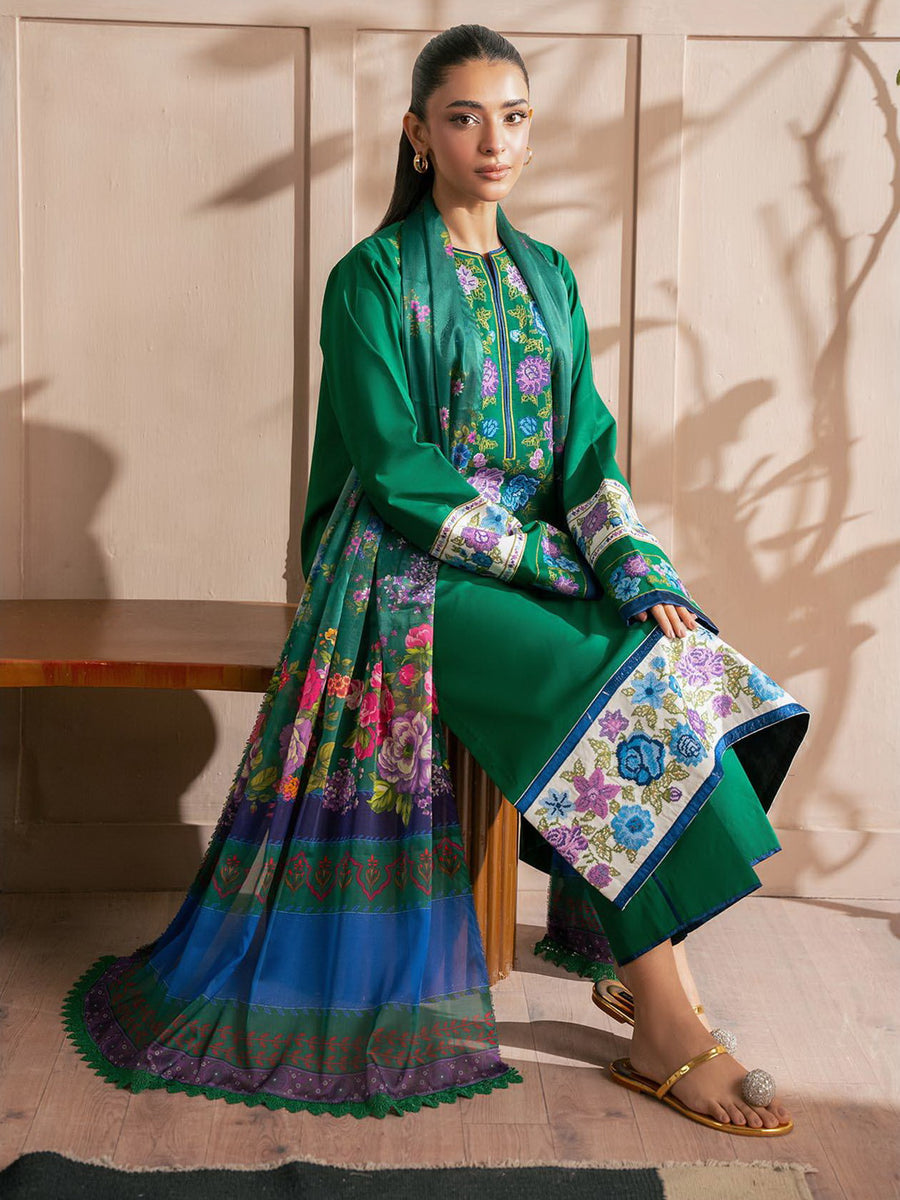 RajBari Parisa Premium Embroidered Lawn Unstitched 3Pc Suit D-10