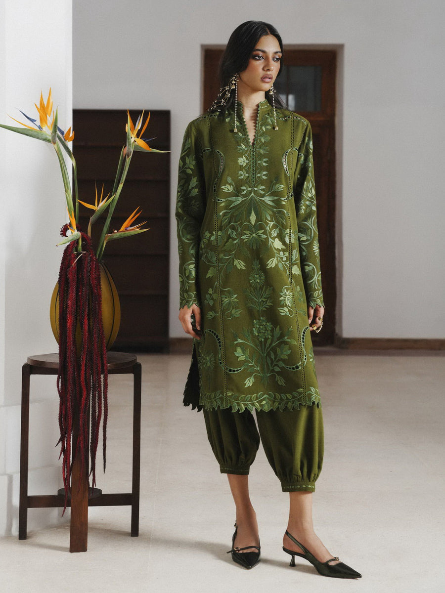 Jugnu Lahore Womenswear Embroidered Karandi Unstitched 3Pc Suit - ZINIA