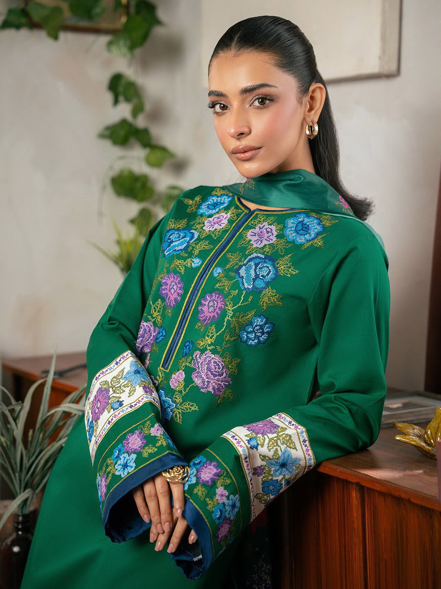 RajBari Parisa Premium Embroidered Lawn Unstitched 3Pc Suit D-10