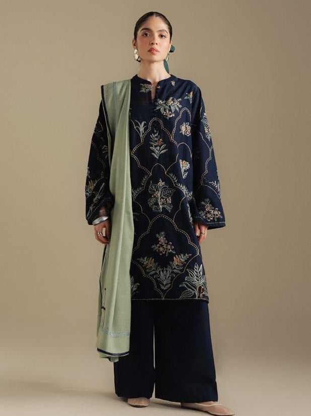 Coco by Zara Shahjahan Winter Unstitched Khaddar 3Pc Suit D-01B AMBER