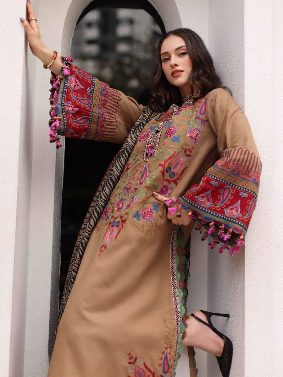 Charizma Poshima Embroidered Peach Leather Unstitched 3Pc Suit PSW6-09