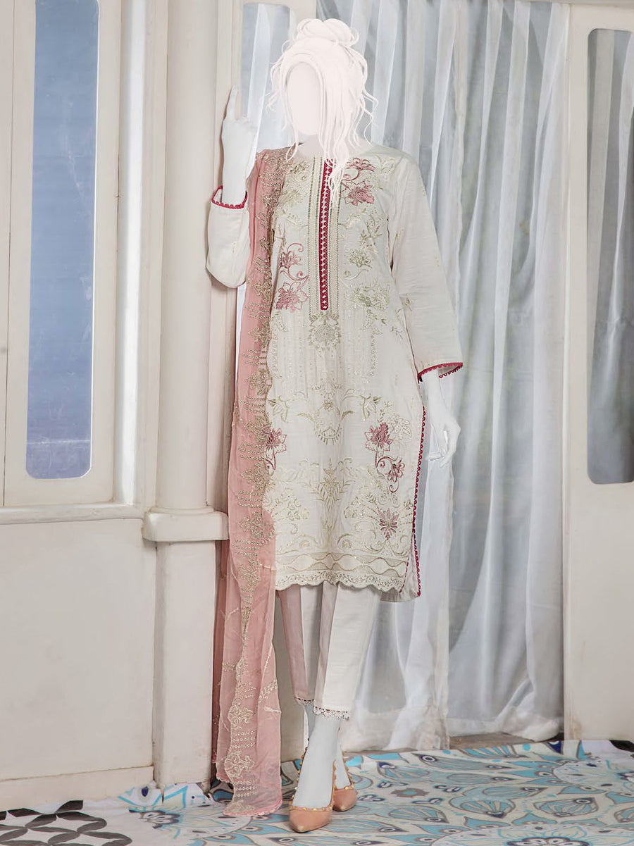 Noir by Humdum Embroidered Slub Linen Unstitched 3Pc Suit D-02