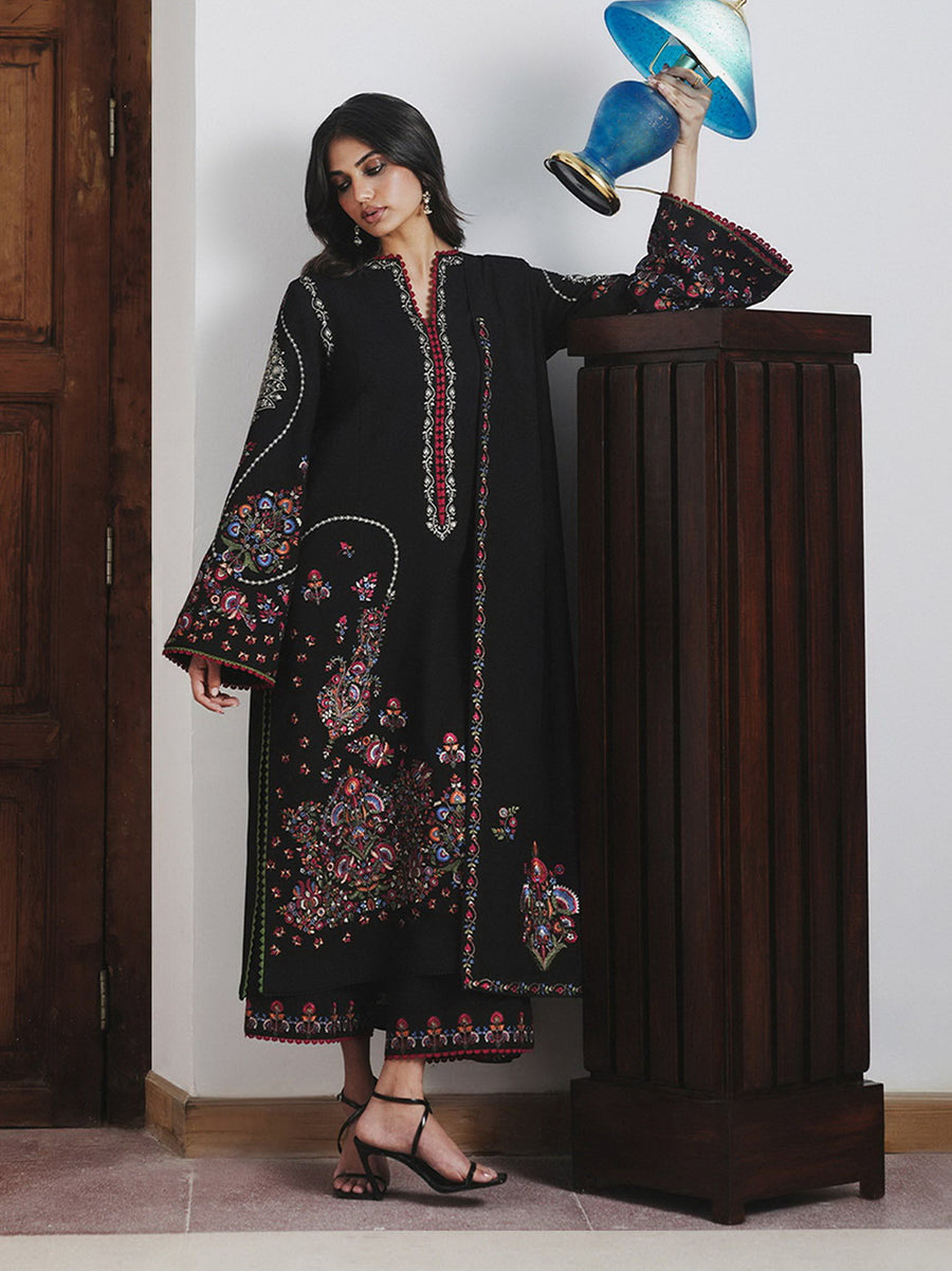 Jugnu Lahore Womenswear Embroidered Karandi Unstitched 3Pc Suit - CYPRUS