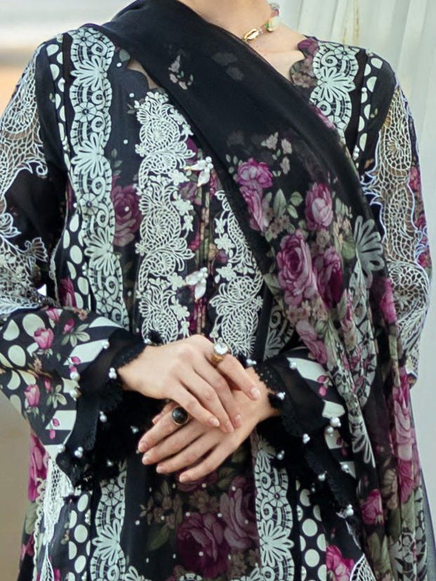 Elaf Premium Signature Embroidered Lawn Unstitched 3Pc Suit EST-02B PROM NIGHT