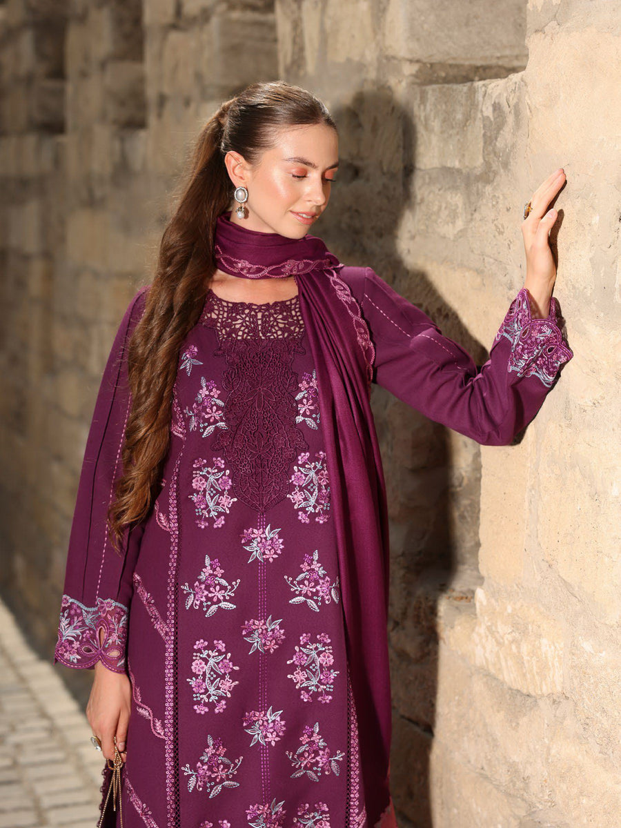Rang Rasiya Carnation Embroidered Karandi Unstitched 3Pc Suit D-09 Affogato