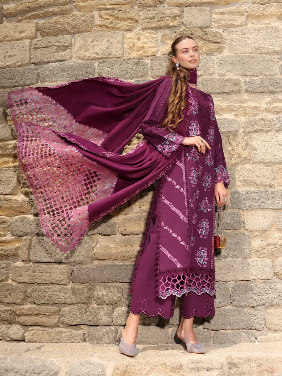 Rang Rasiya Carnation Embroidered Karandi Unstitched 3Pc Suit D-09 Affogato