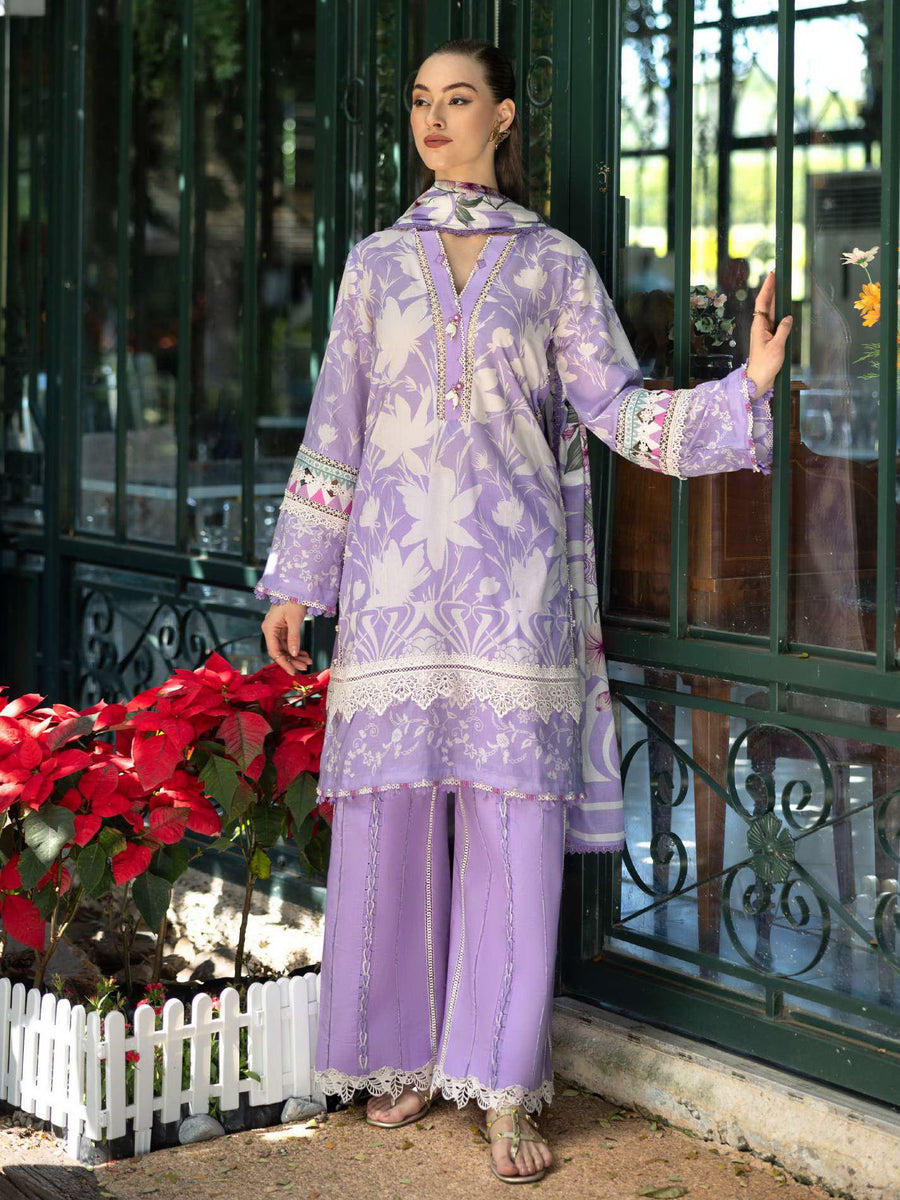 Elaf Prints Unstitched Printed Lawn 3Pc Suit EPE-08A LAVENDER AURA