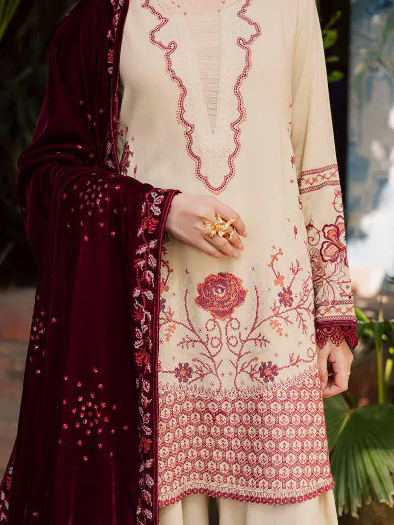 NUREH Exclusive Embroidered Leather Peach Unstitched 3Pc Suit NE-181