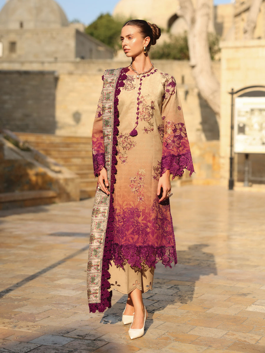 Rang Rasiya Carnation Embroidered Linen Unstitched 3Pc Suit D-08 Chai