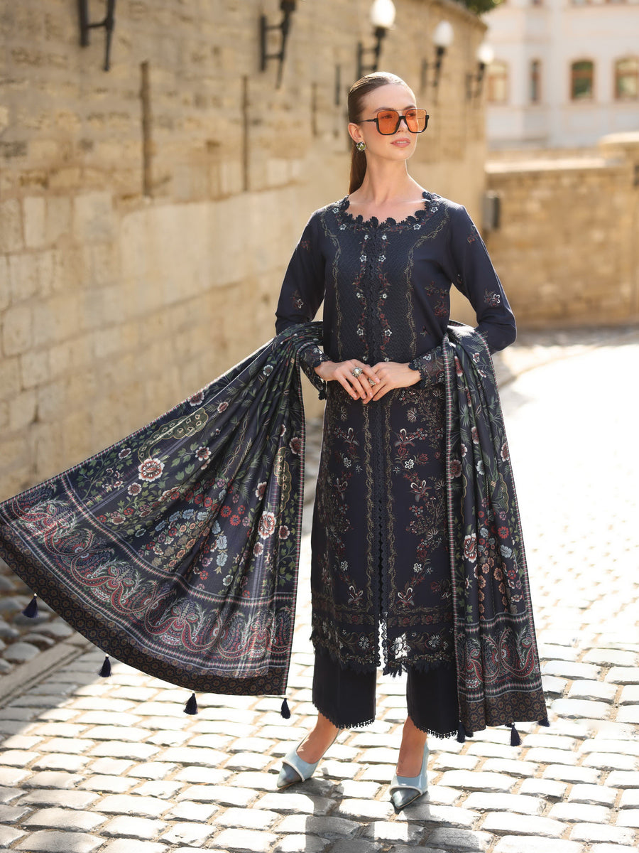 Rang Rasiya Carnation Embroidered Linen Unstitched 3Pc Suit D-13 Americano
