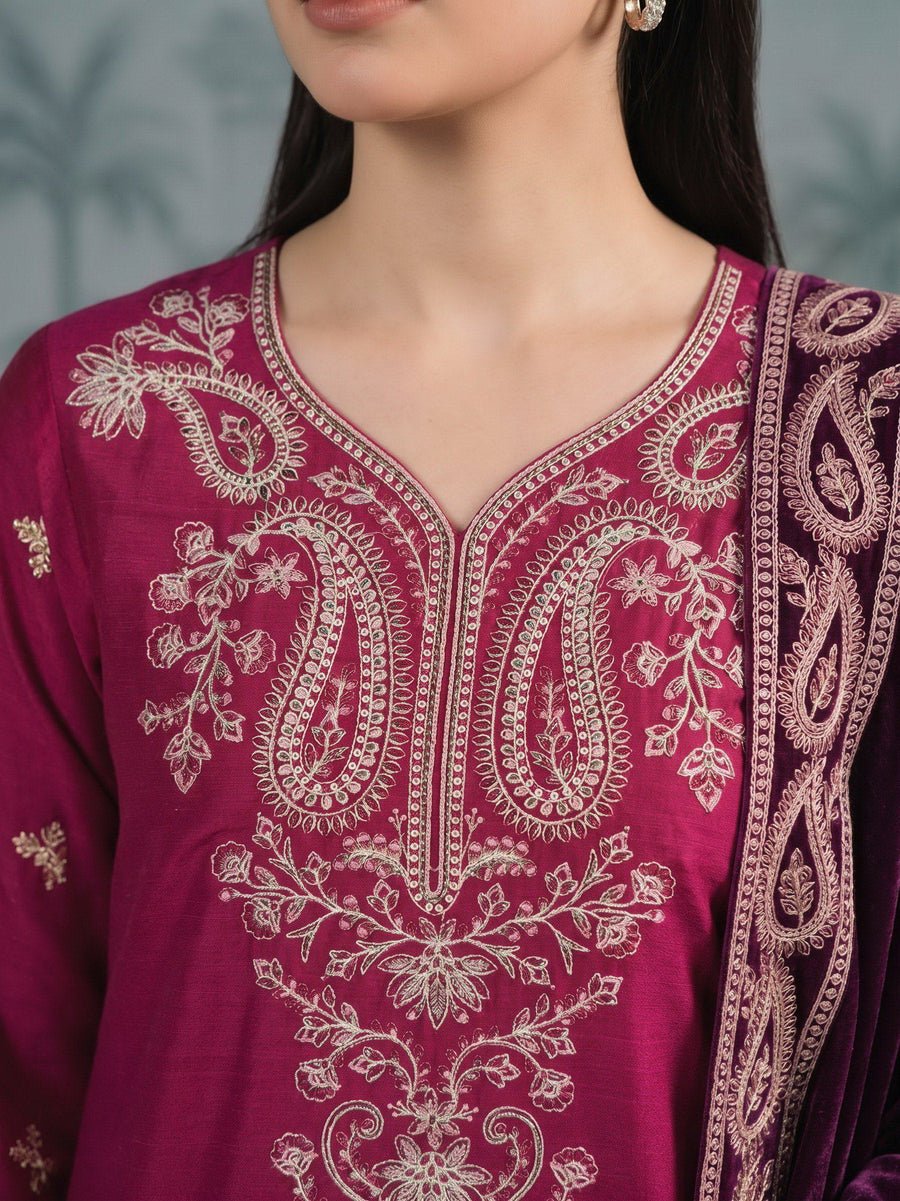 Zeenia Winter Pearls Embroidered Chamki Fabric Unstitched 3Pc Suit D-01