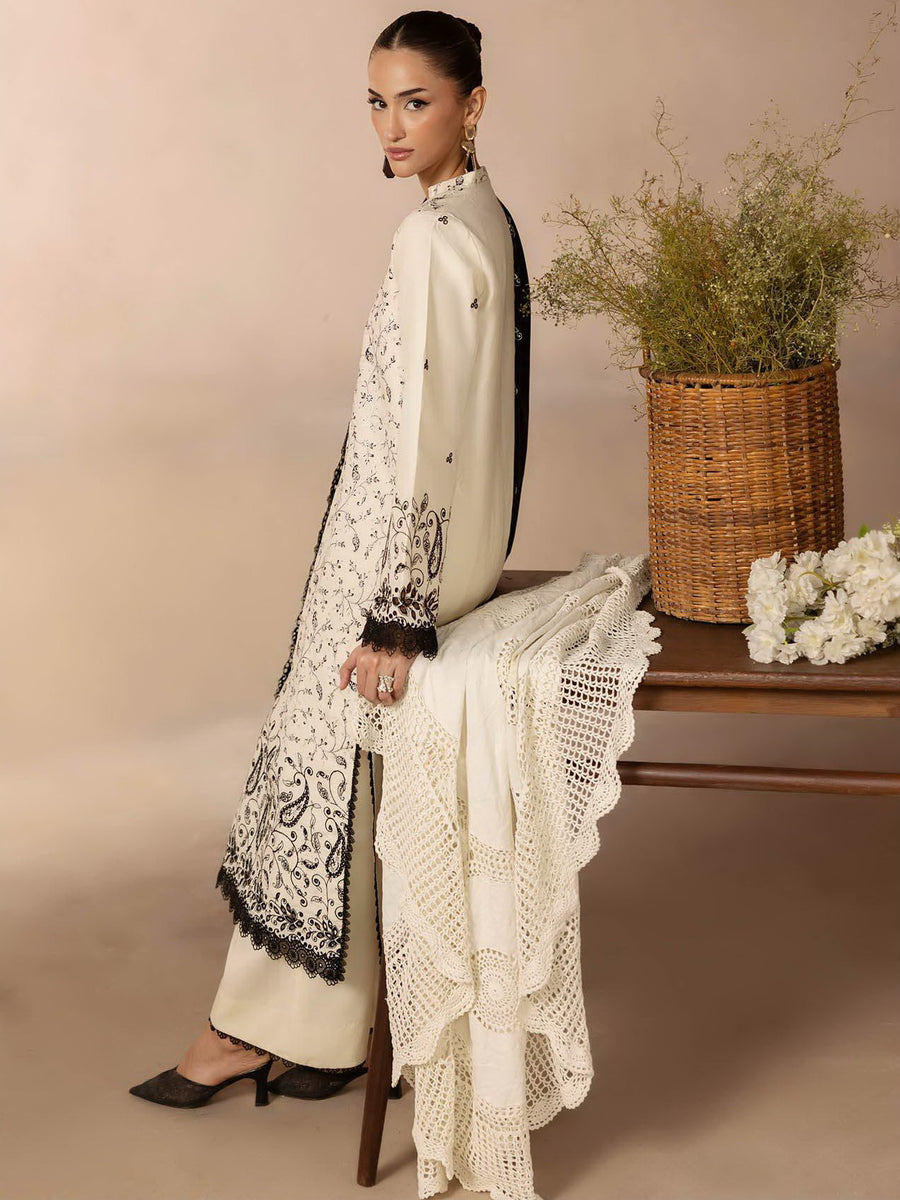 RajBari Sareen Premium Embroidered Viscose Unstitched 3Pc Suit D-01